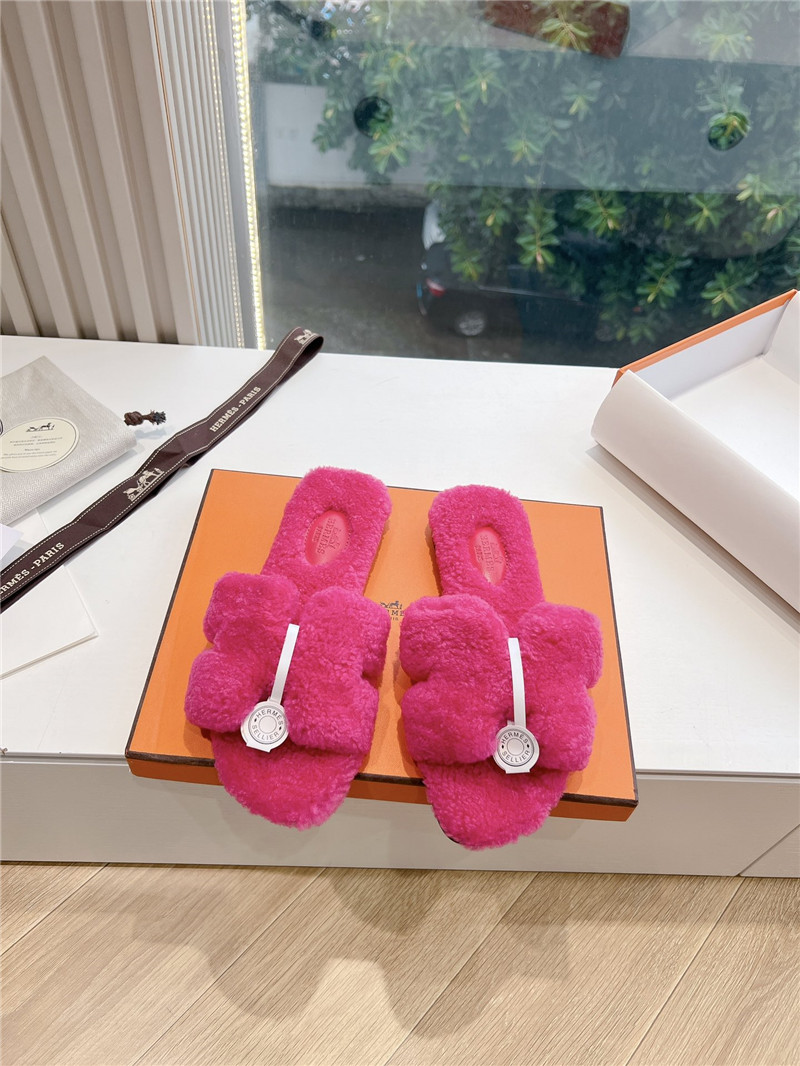 H**me5 shearling h cut-out izmir sandals fuchsia