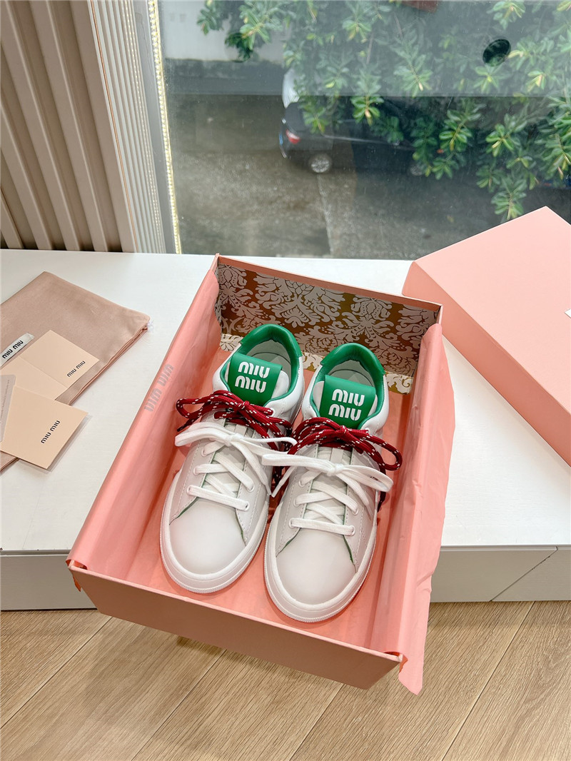 Miu Miu Green Lace Up Low Top Sneakers