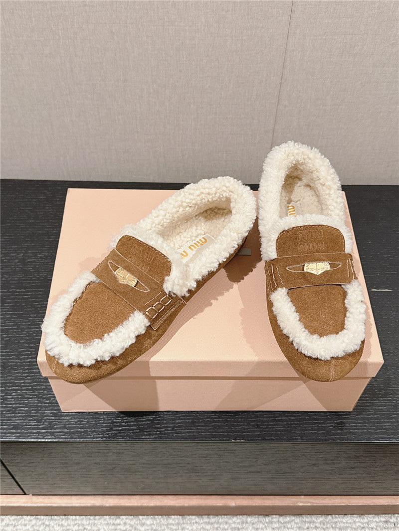 Miu Miu Shearling Ecru Suede Driving Shoes