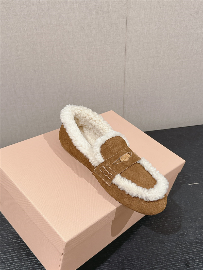 Miu Miu Shearling Ecru Suede Driving Shoes