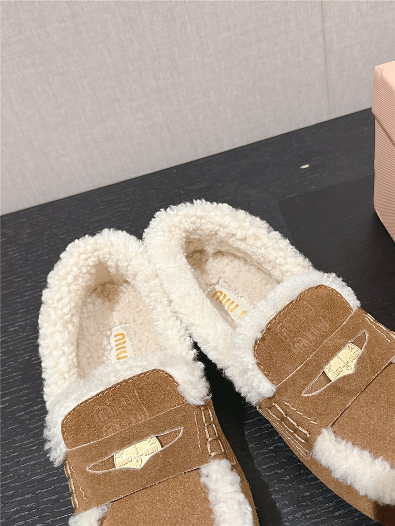 Miu Miu Shearling Ecru Suede Driving Shoes