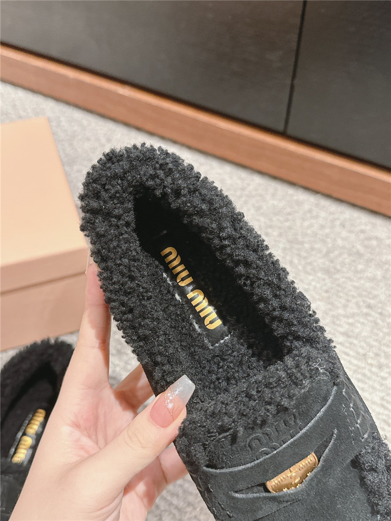 Miu Miu Shearling Black Suede Driving Shoes