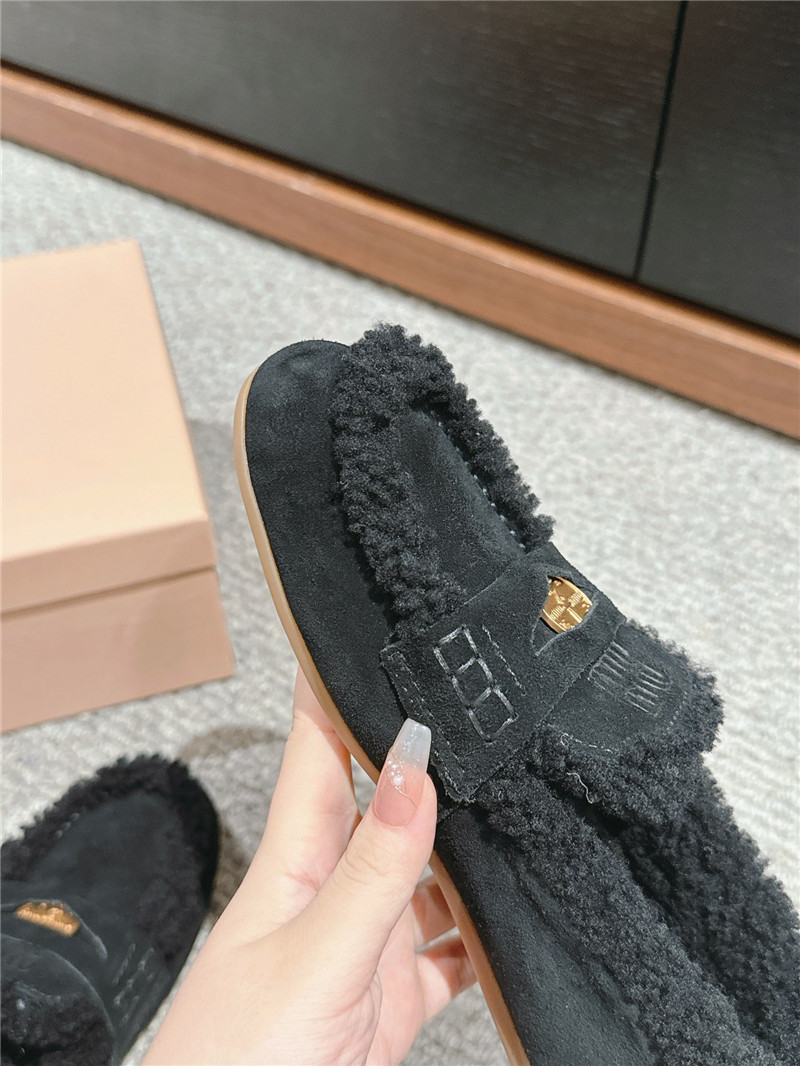 Miu Miu Shearling Black Suede Driving Shoes