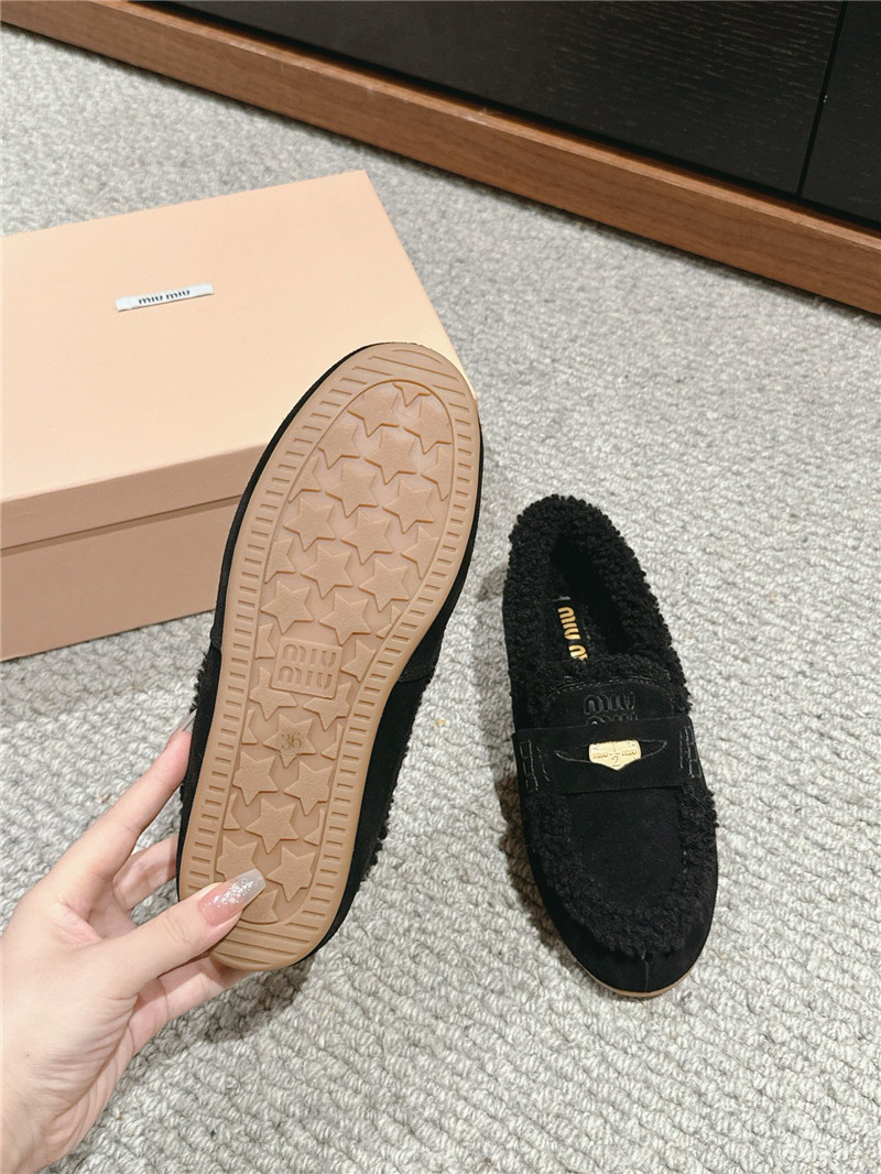 Miu Miu Shearling Black Suede Driving Shoes