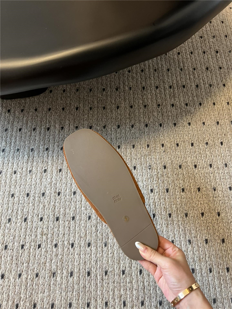 Miu Miu Camel Suede Slippers with Embossed Logo