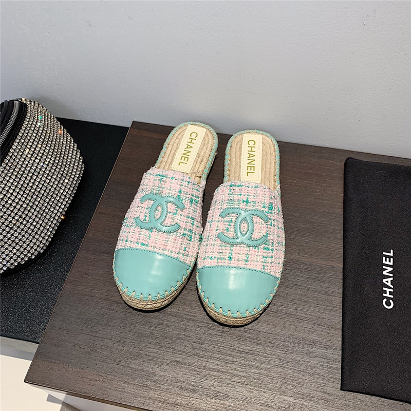 Ch**el pink and blue tweed espadrille mules