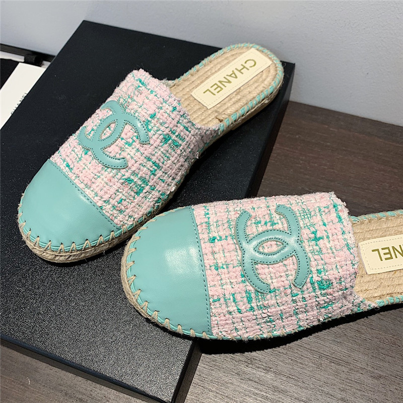 Ch**el pink and blue tweed espadrille mules