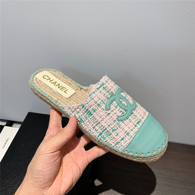 Ch**el pink and blue tweed espadrille mules