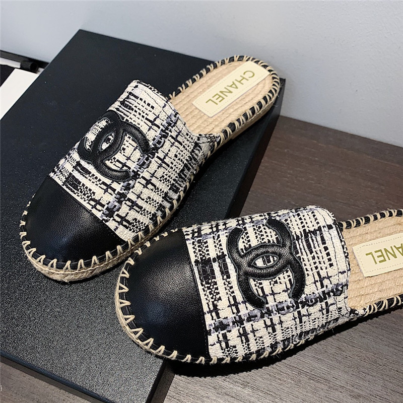 Ch**el black and white tweed espadrille mules