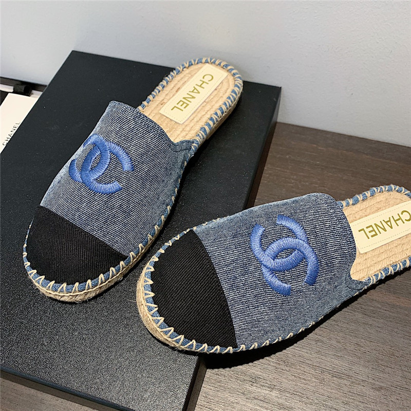 Ch**el blue denim espadrille mules