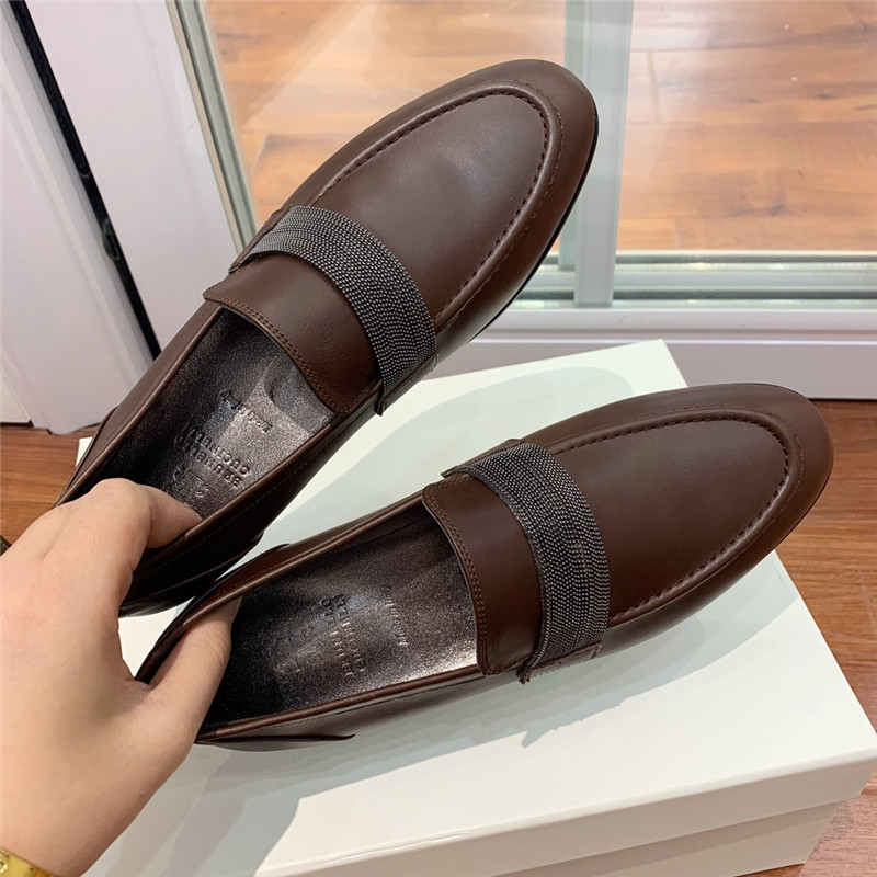 Brunello Cucinelli Brown Leather Penny Loafer with Monili