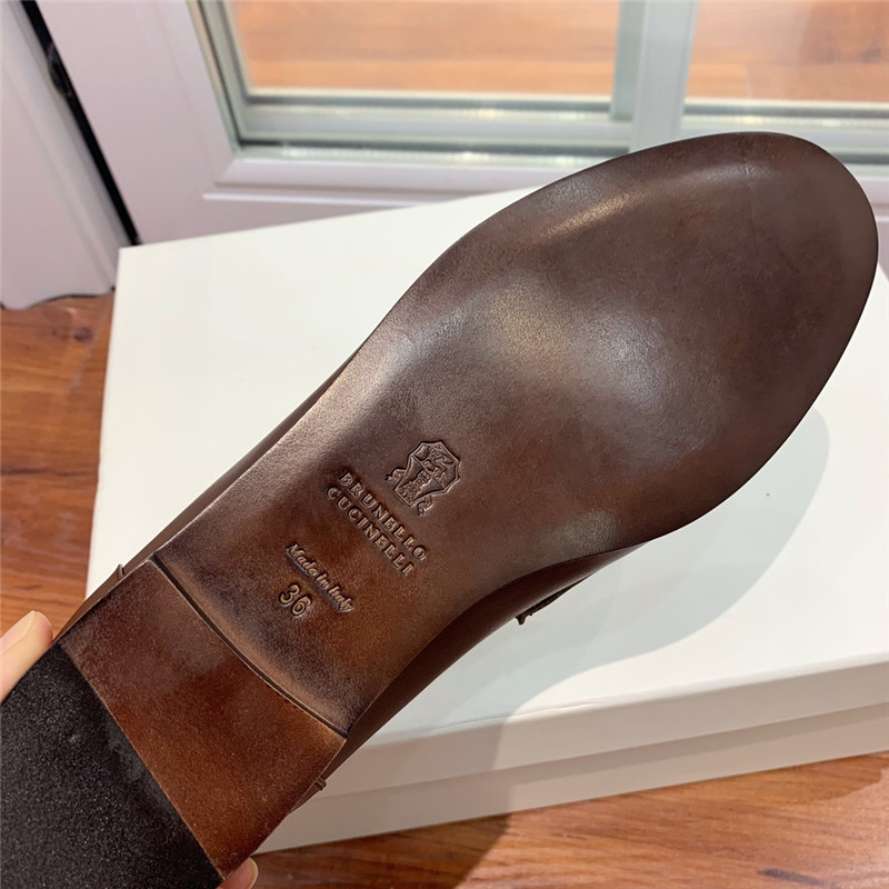 Brunello Cucinelli Brown Leather Penny Loafer with Monili