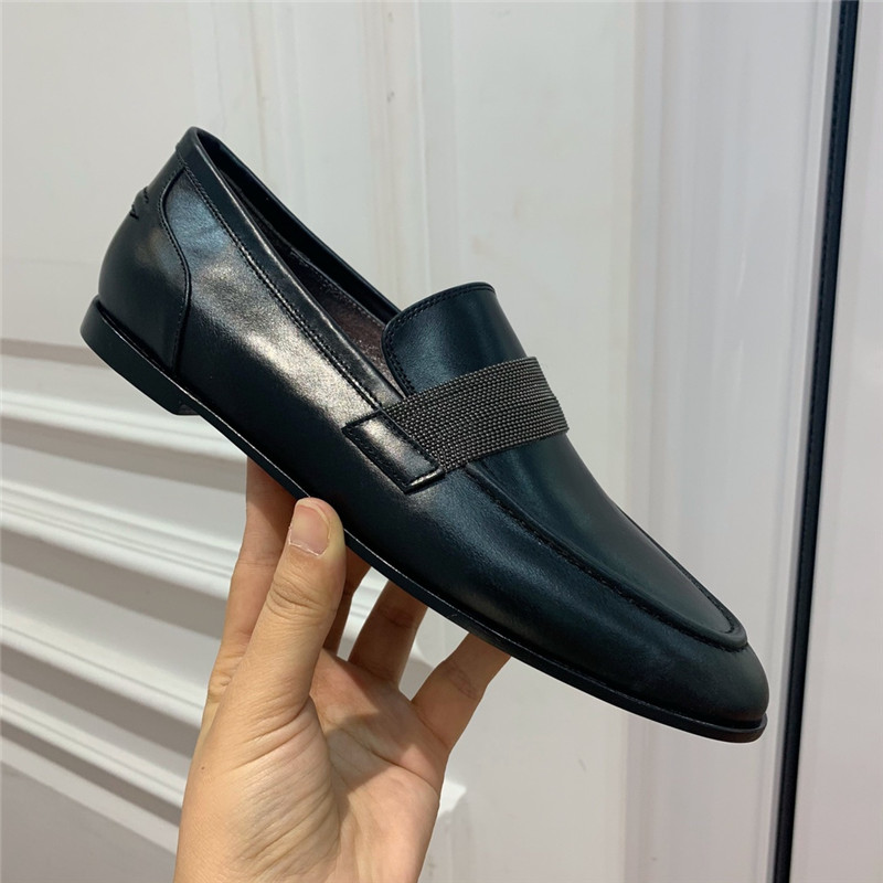 Brunello Cucinelli Black Leather Penny Loafer with Monili
