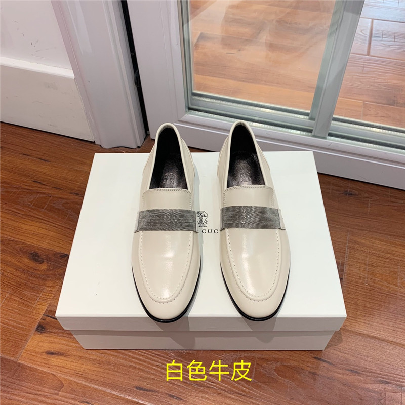 Brunello Cucinelli Chalk Leather Penny Loafer with Monili