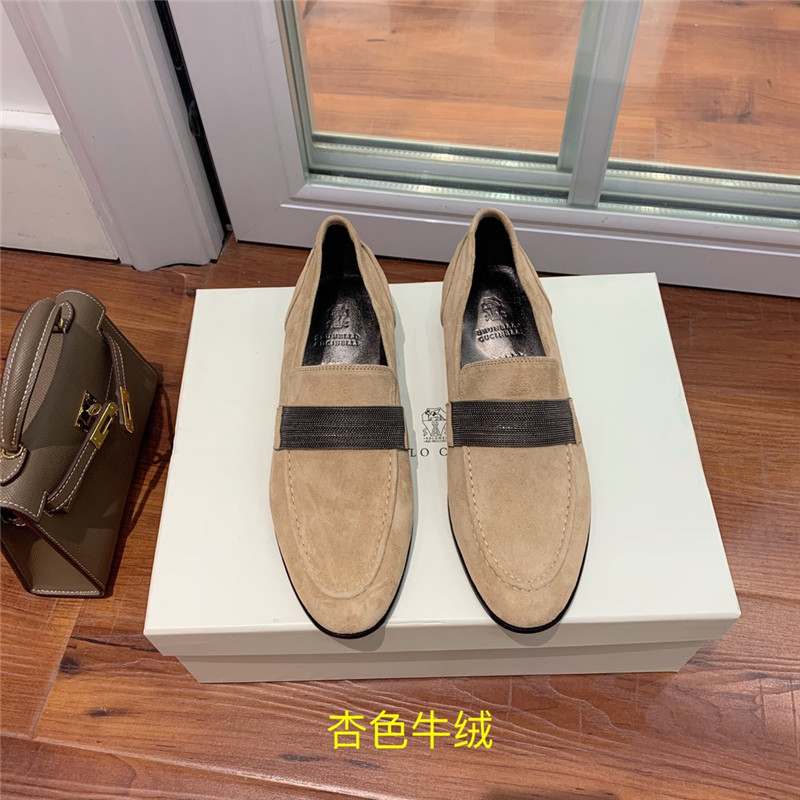 Brunello Cucinelli Hazelnut Suede Penny Loafer with Monili