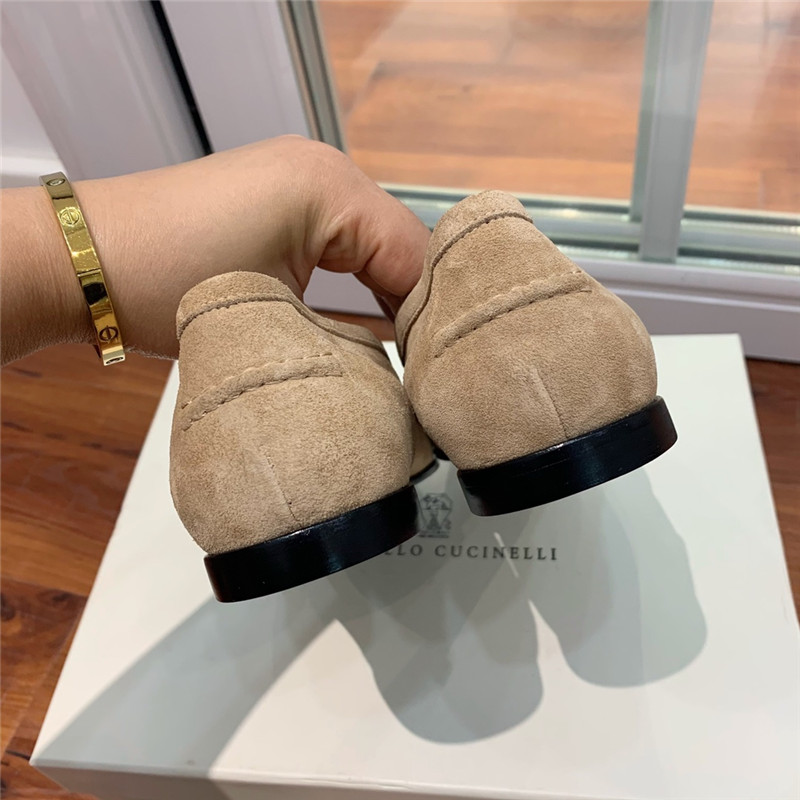 Brunello Cucinelli Hazelnut Suede Penny Loafer with Monili