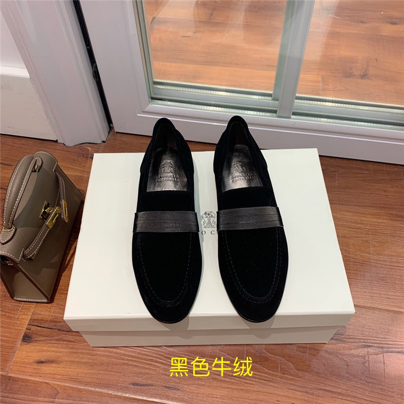 Brunello Cucinelli Black Suede Penny Loafer with Monili