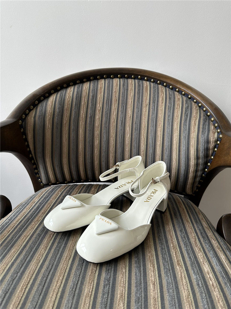 Pra*a white 35mm triangle-logo patent-leather pumps