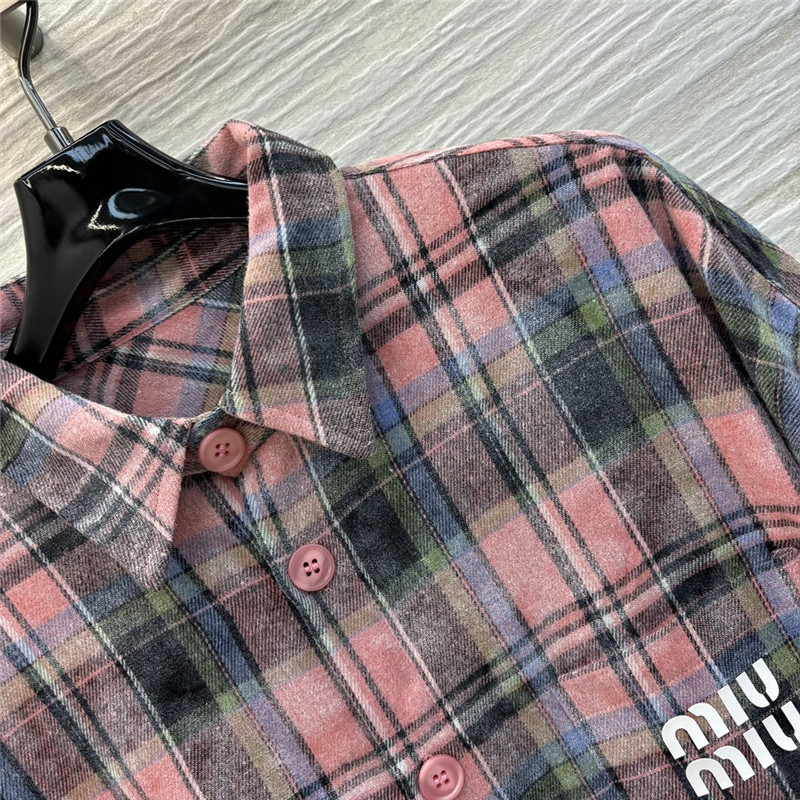 M1um1u letter dotted plaid shirt jacket replica clothes