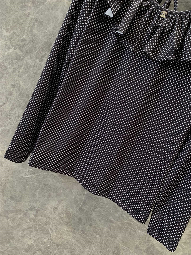 Ch**el logo polka dot ruffle long sleeve top replica clothes