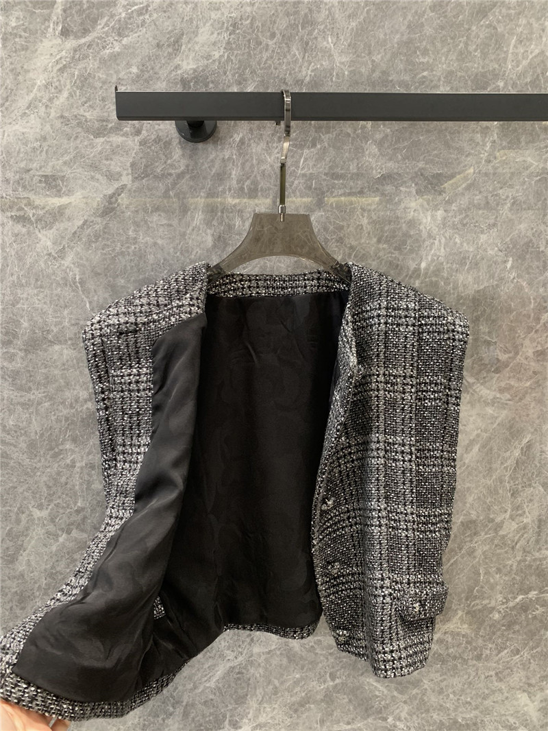 Ch**el round neck waistcoat design gray check vest replica clothes