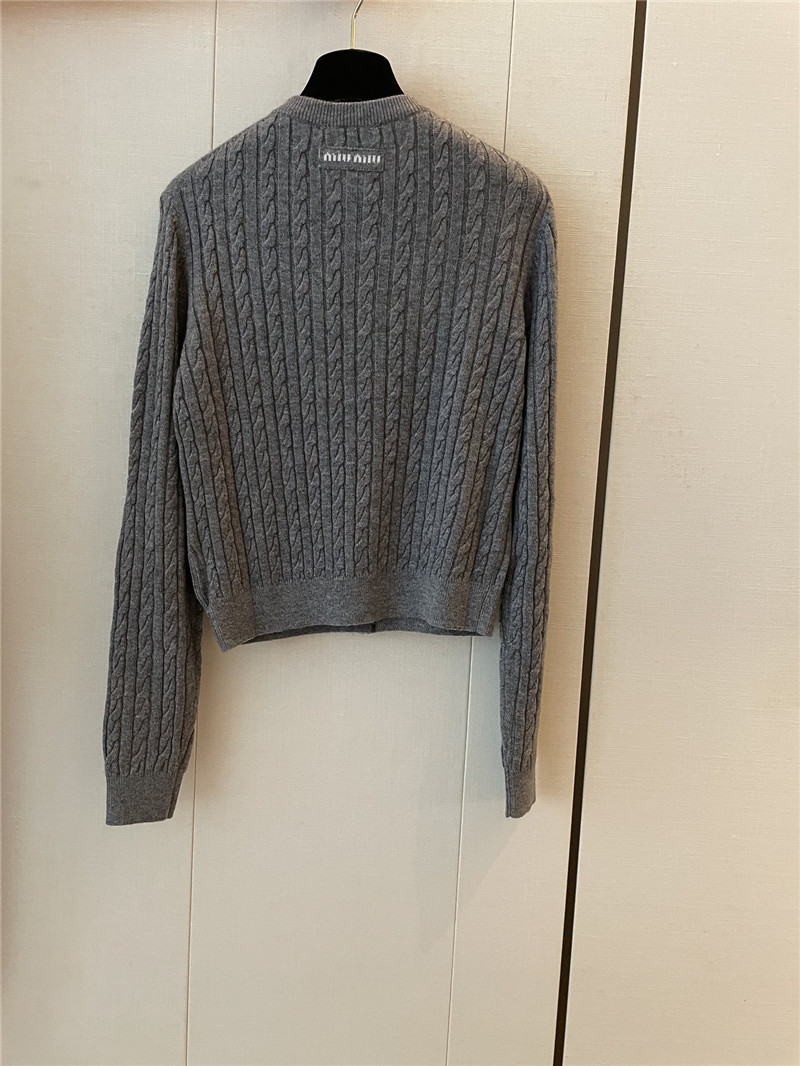 M1um1u cable knitted grey cardigan replica clothing sites