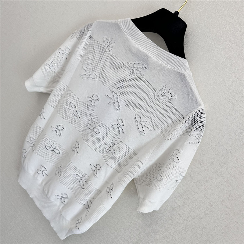 Ch**el bow rhinestone short sleeve replica designer clothes