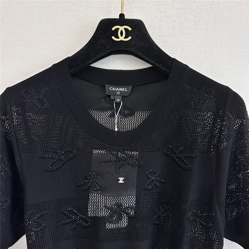 Ch**el bow rhinestone short sleeve replica designer clothes