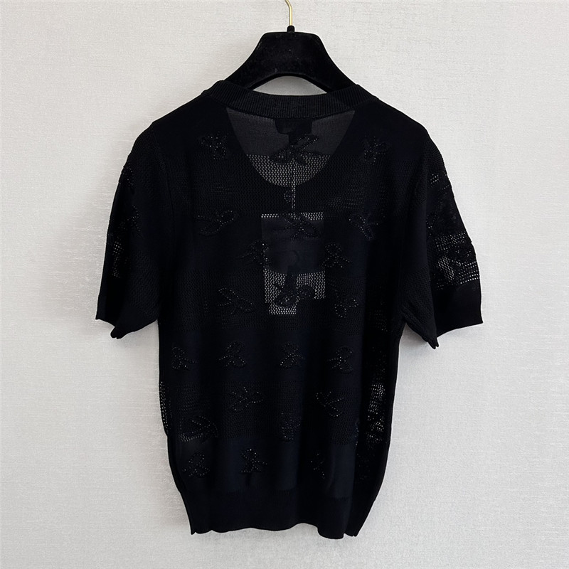 Ch**el bow rhinestone short sleeve replica designer clothes