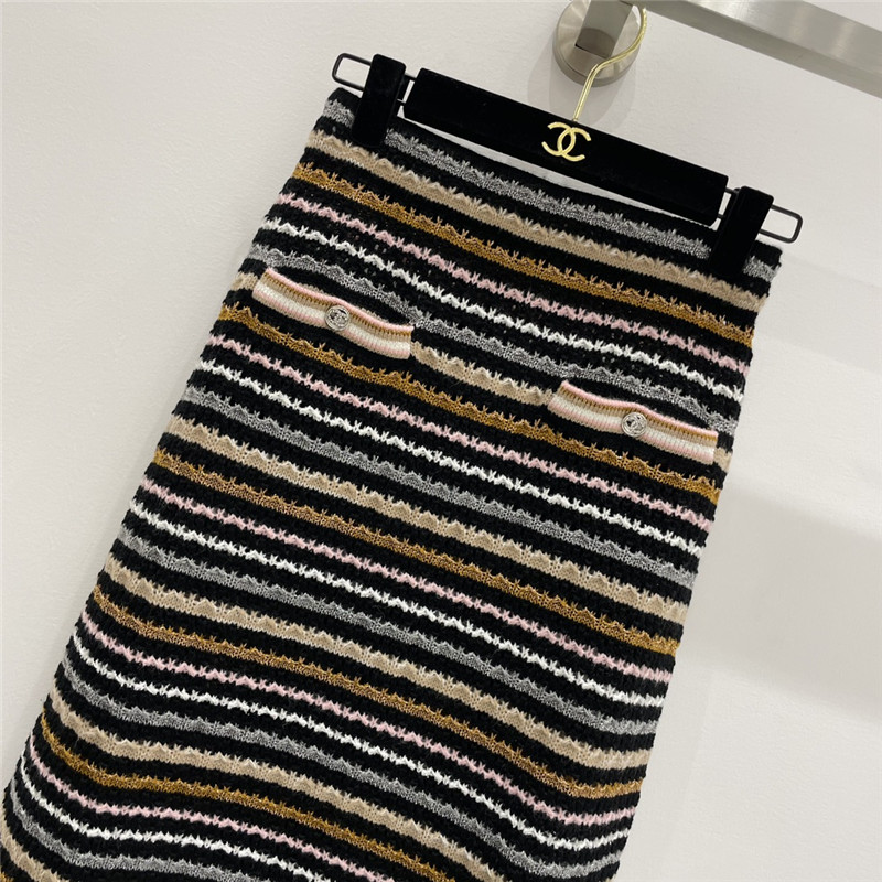 Ch**el hollow woven contrast color midi skirt replica clothes
