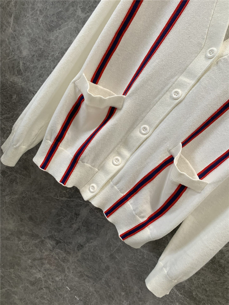 Pra*a contrast vertical striped knitted cardigan replica clothing