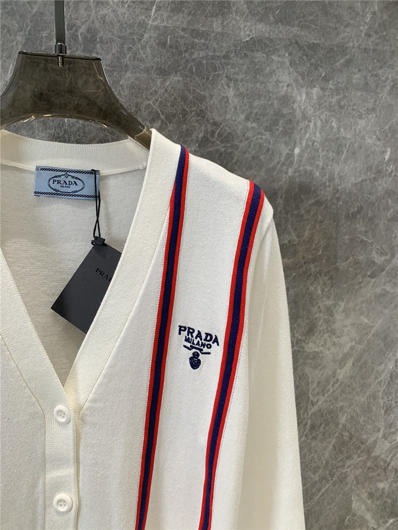 Pra*a contrast vertical striped knitted cardigan replica clothing