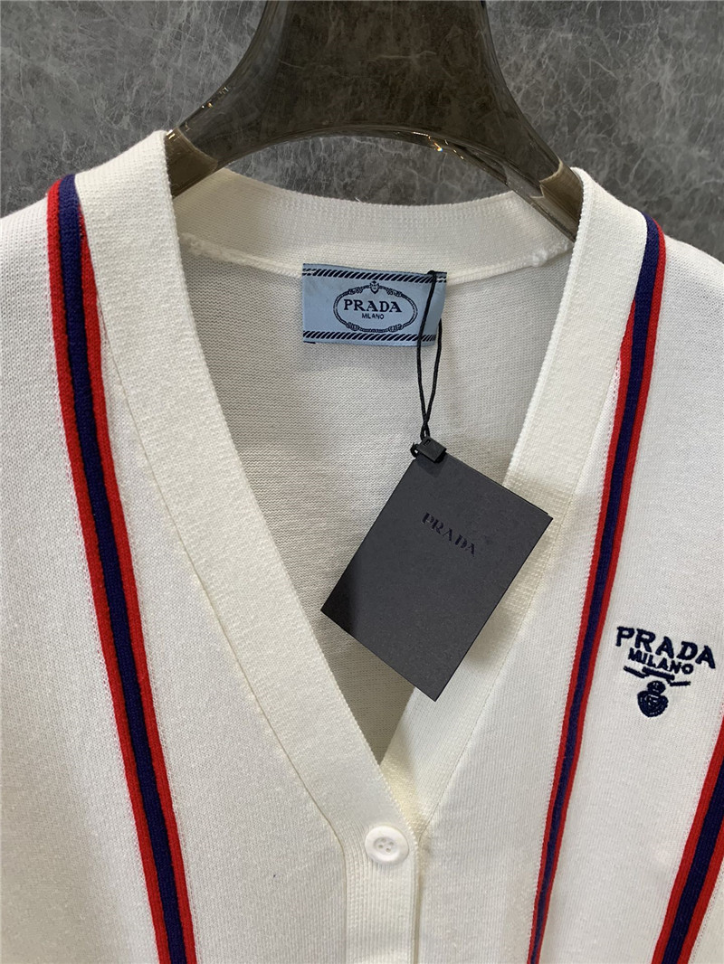 Pra*a contrast vertical striped knitted cardigan replica clothing