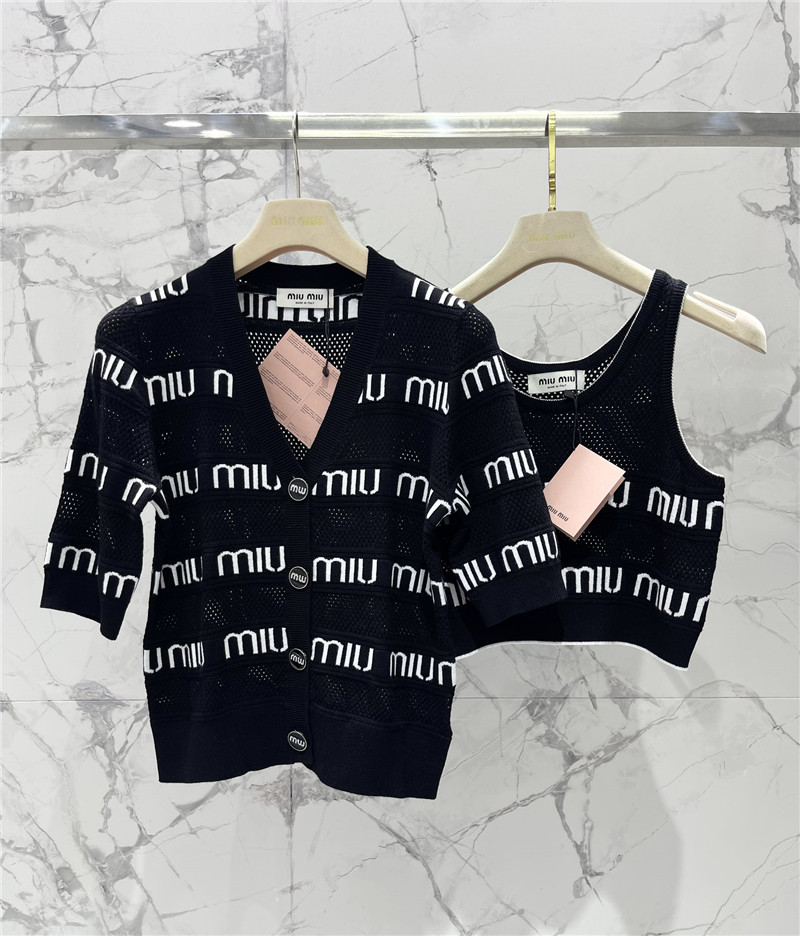 Miu Miu Black White Striped Knit Short-sleeved Shirt