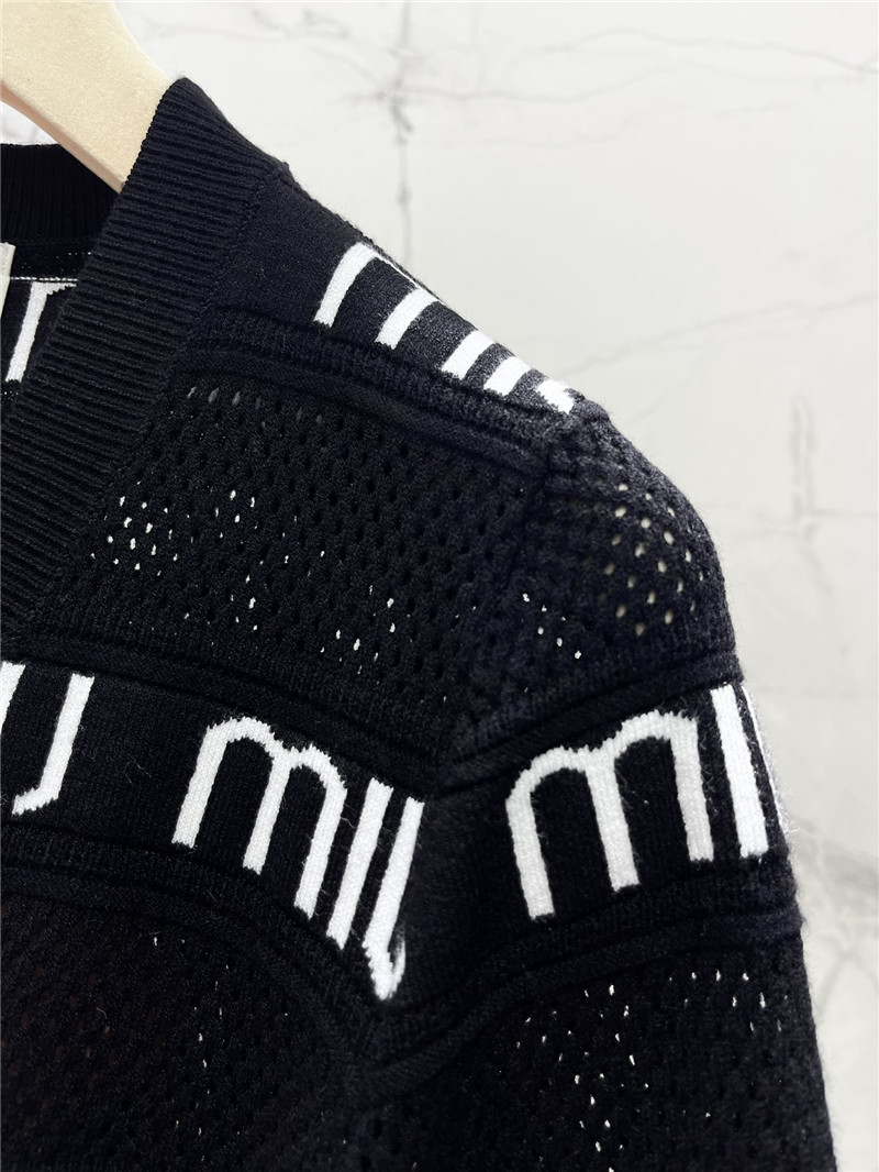 Miu Miu Black White Striped Knit Short-sleeved Shirt