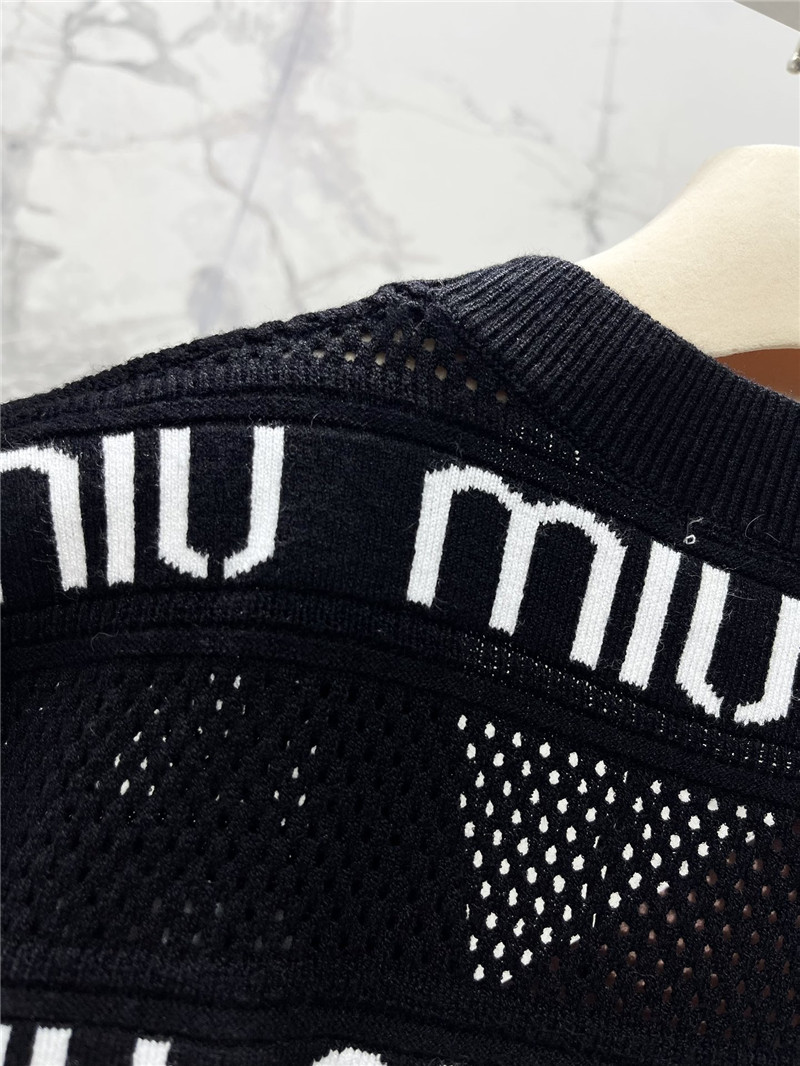 Miu Miu Black White Striped Knit Short-sleeved Shirt