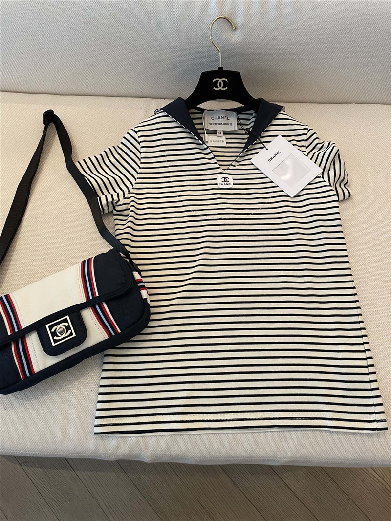 Ch**el navy striped short-sleeved replicas clothes