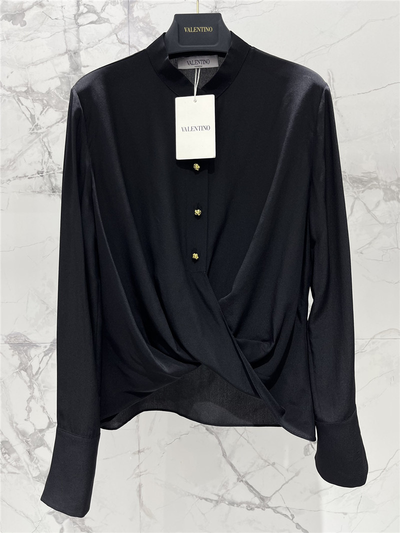 Va1e*ntin0 irregular pleated v-neck silk shirt replica d&g clothing
