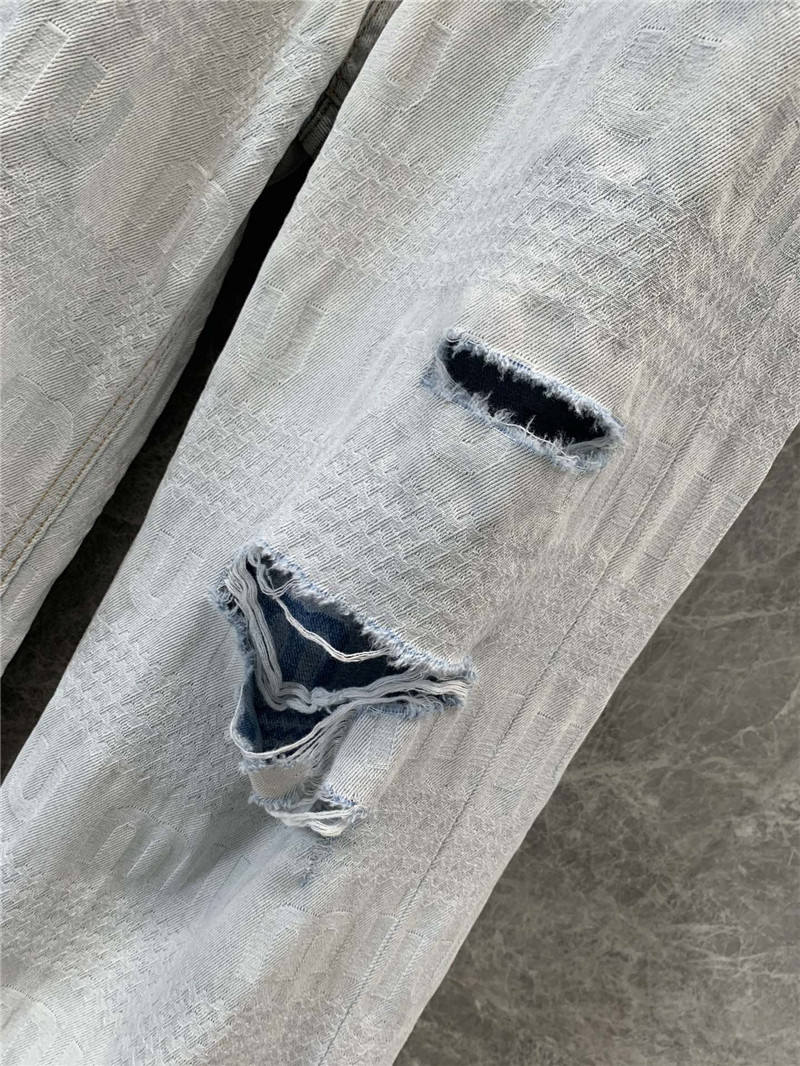 M1um1u letter jacquard ripped straight jeans replica clothes