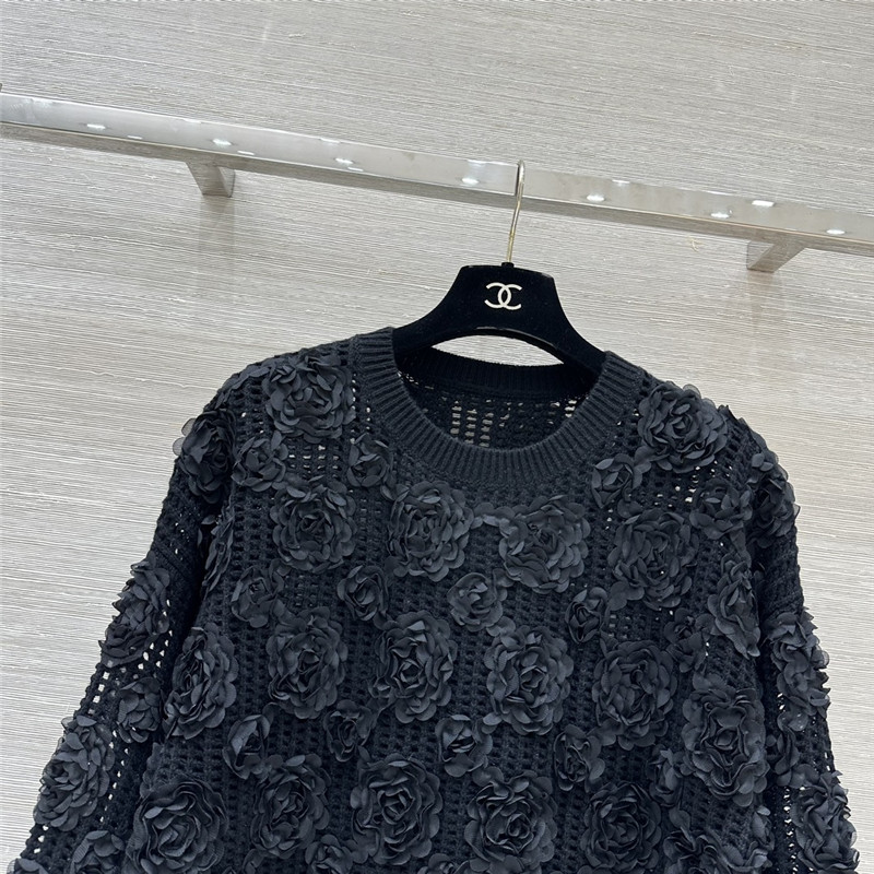 Ce1i*e black openwork rose sweater