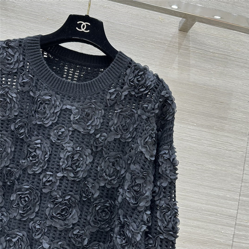 Ce1i*e black openwork rose sweater