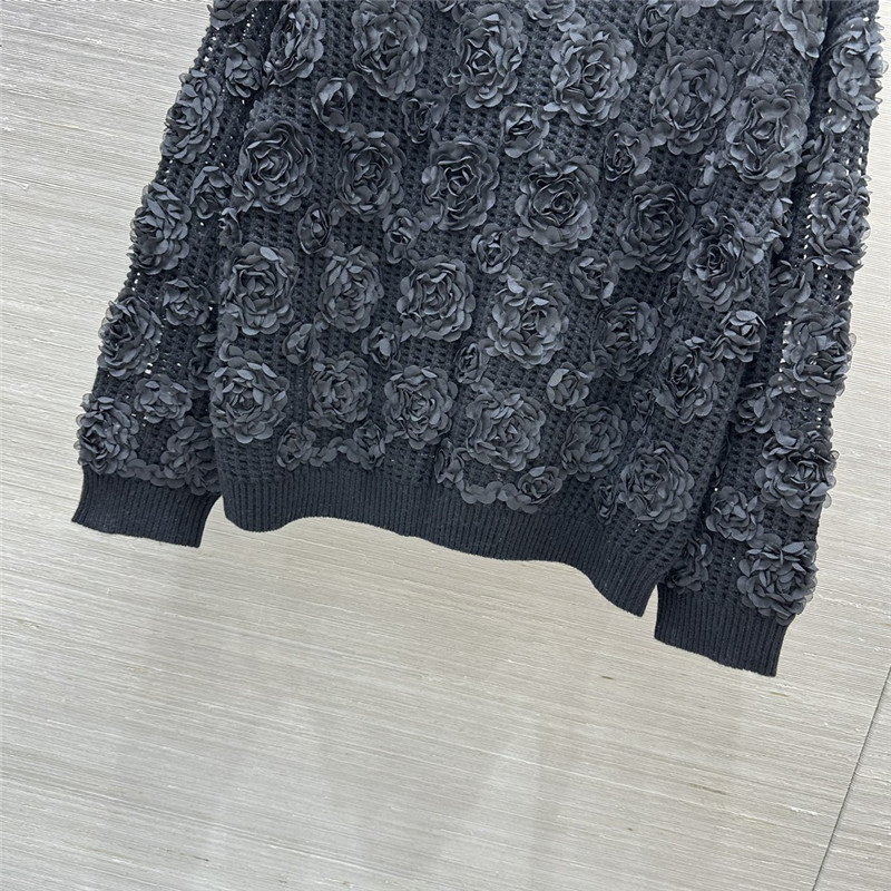 Ce1i*e black openwork rose sweater