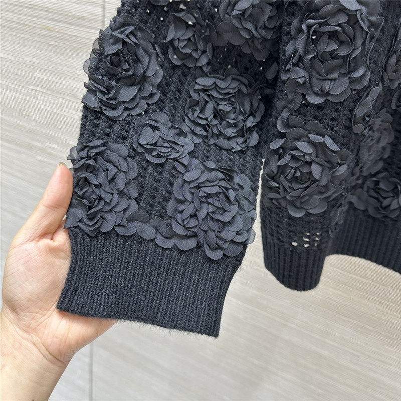 Ce1i*e black openwork rose sweater