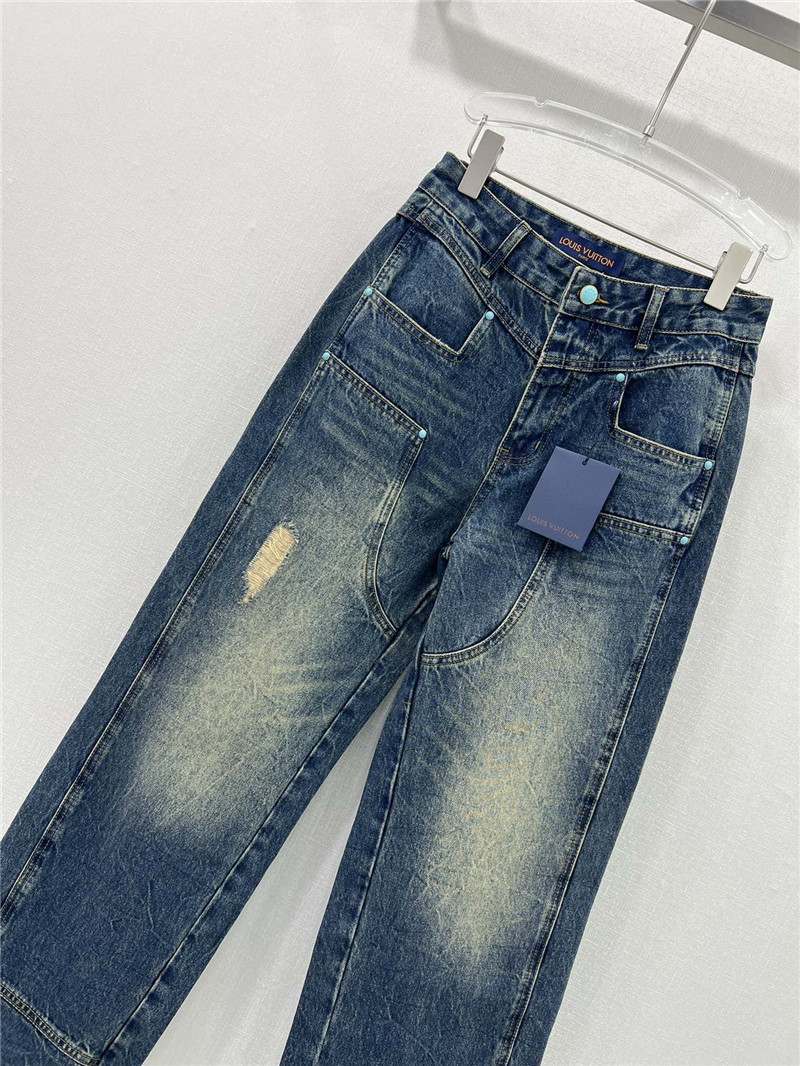 l0vis Vvtt0n lv washed color ripped straight jeans replica clothes