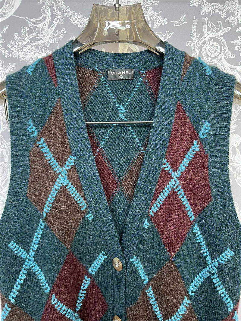 Ch**el cashmere knitted plaid vest replica clothes