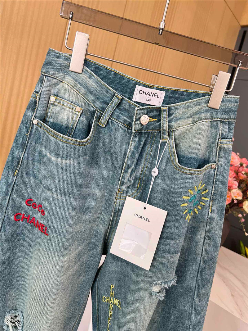 Ch**el vintage ripped straight jeans replica designer clothes