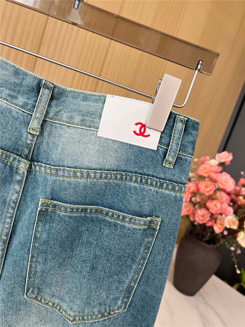 Ch**el vintage ripped straight jeans replica designer clothes