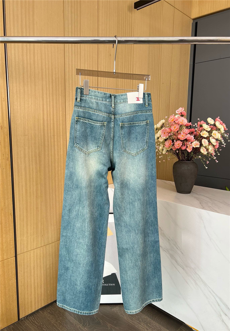 Ch**el vintage ripped straight jeans replica designer clothes