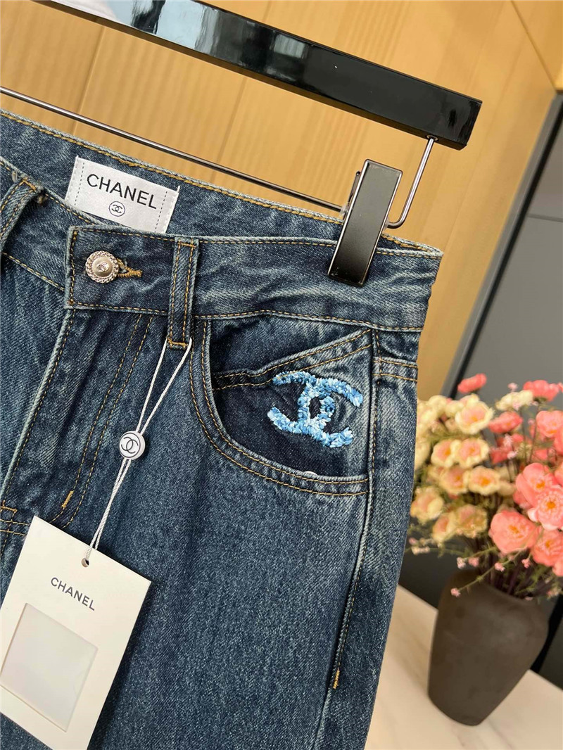 Ch**el dark blue straight jeans replica clothes