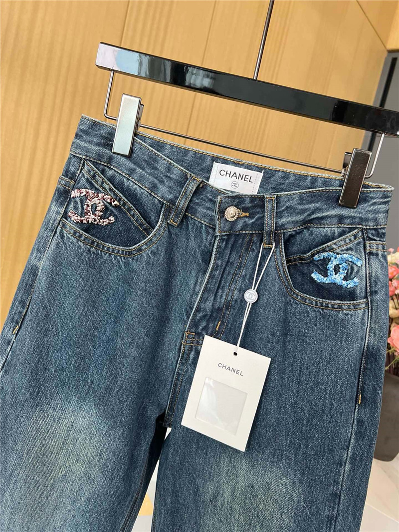 Ch**el dark blue straight jeans replica clothes